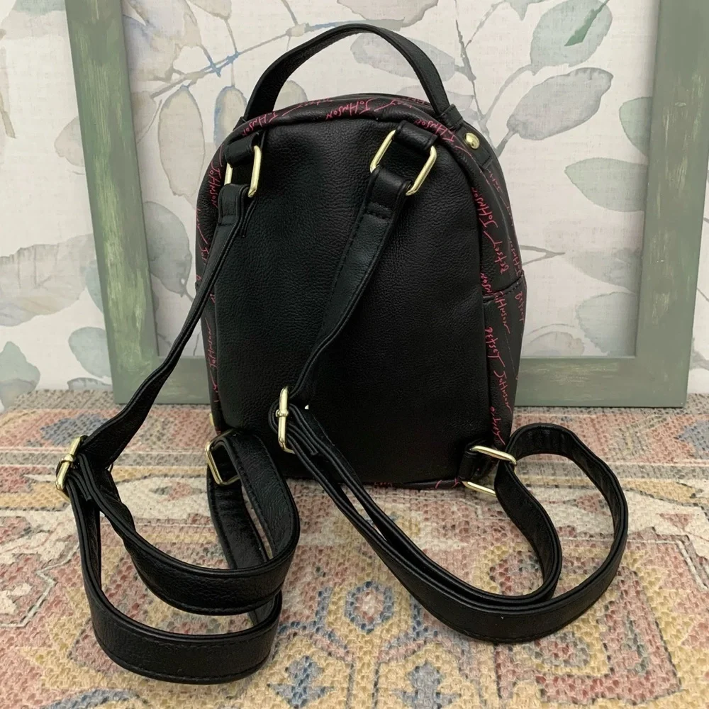 #64 Betsey Johnson Kitsch Puppy Black Pink Mini Backpack Tote Handbag Purse Bag